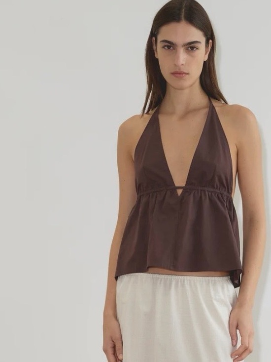 Deiji Studios Tops - Plunging Halter Camisole in Chocolate Brown